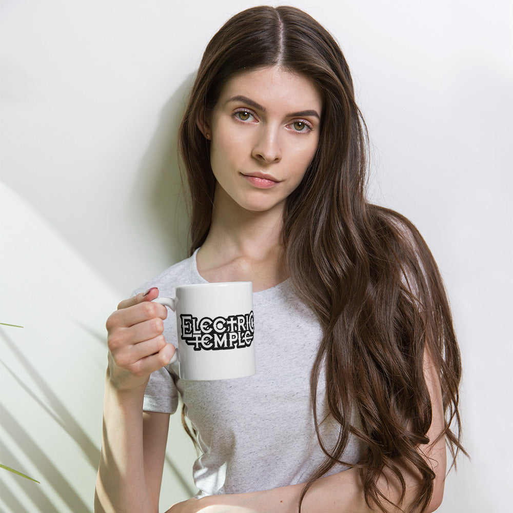 Electric Temple White glossy logo mug